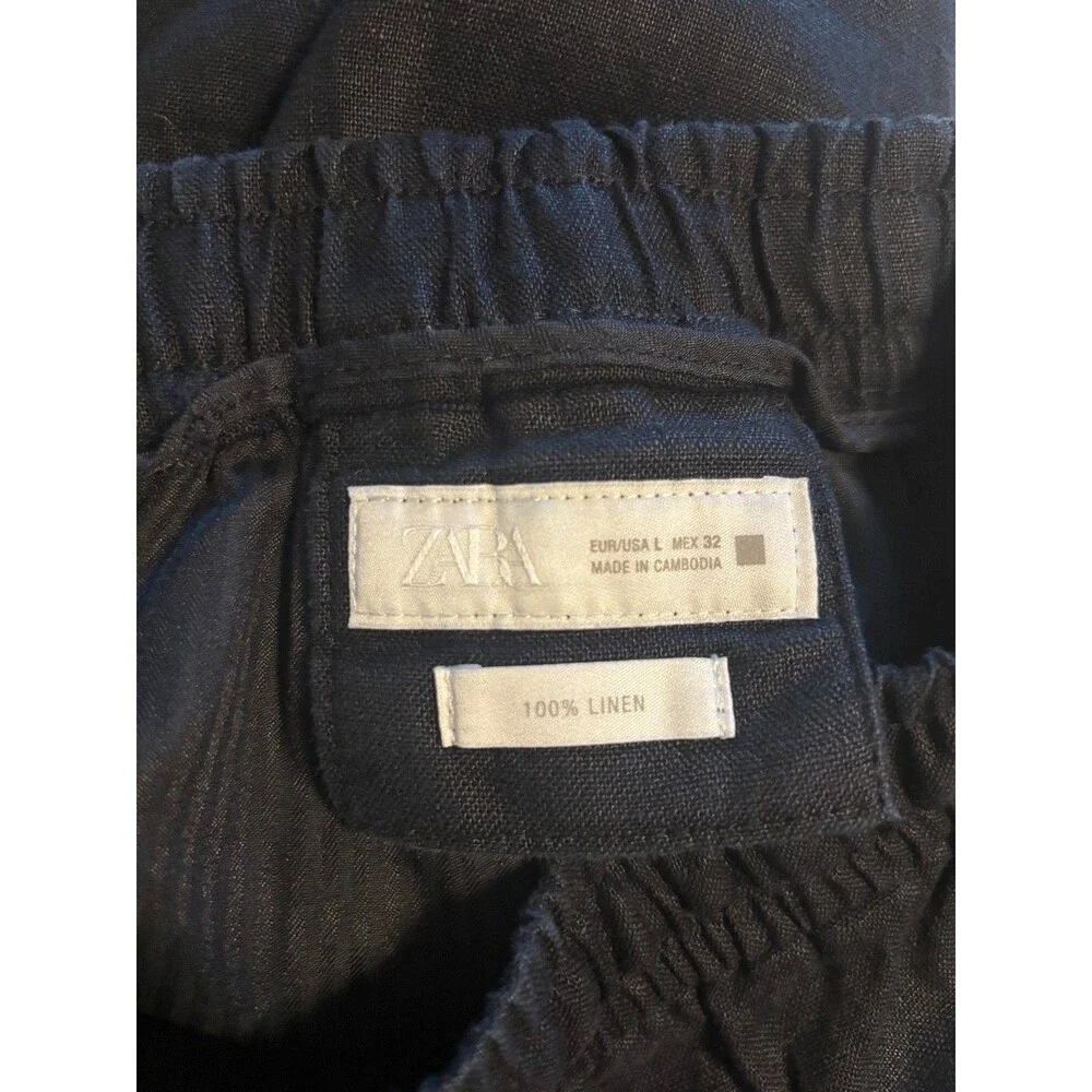 Women's Zara 100% Linen Black Pull-On Utility Pants EU/US L